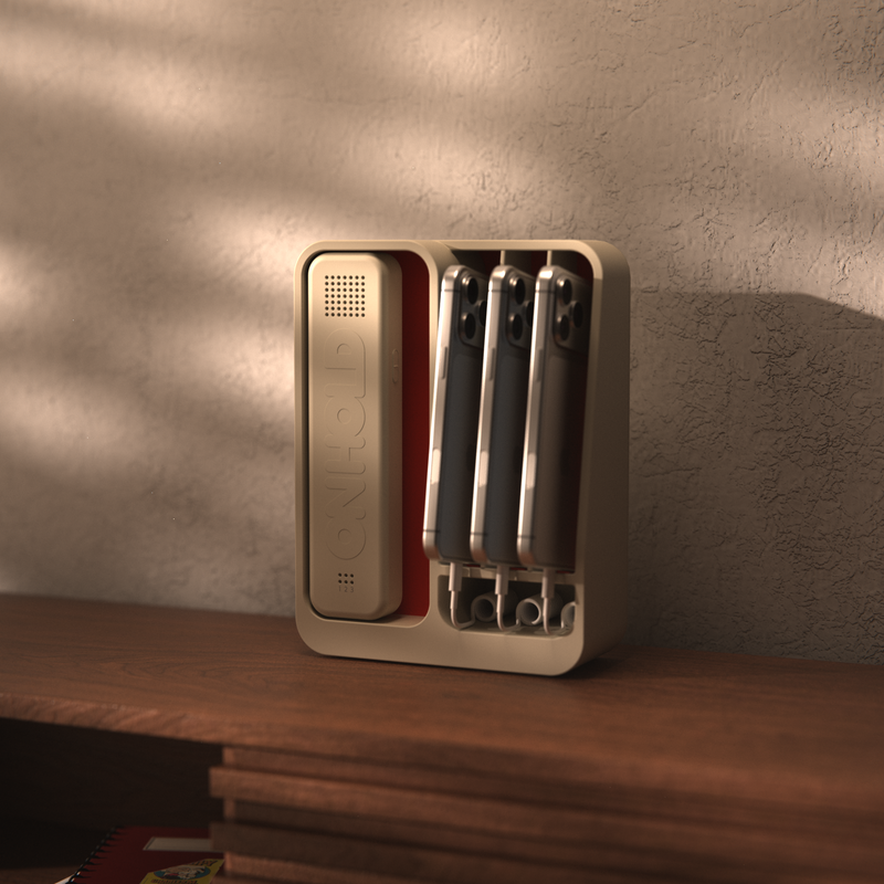 Family in the kitchen with the OnHold dock nearby