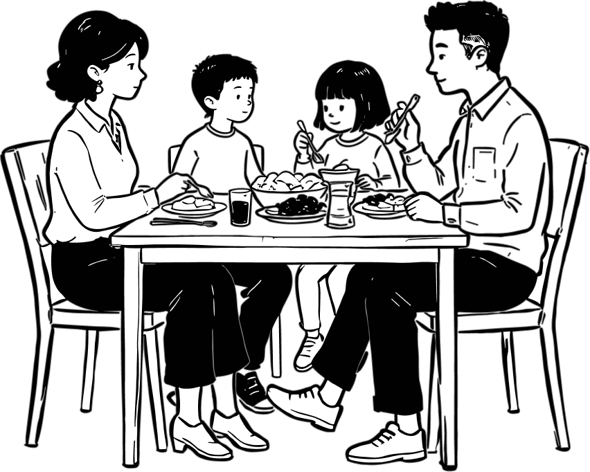 Family at dinner table — alternate